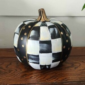 Checkered Black and White Decorative Pumpkin